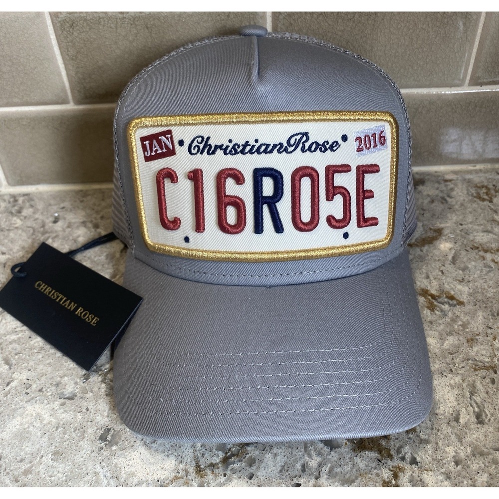 Christian Rose London Private Plate C16 Trucker Hat Grey Snapback NWT Fast Ship